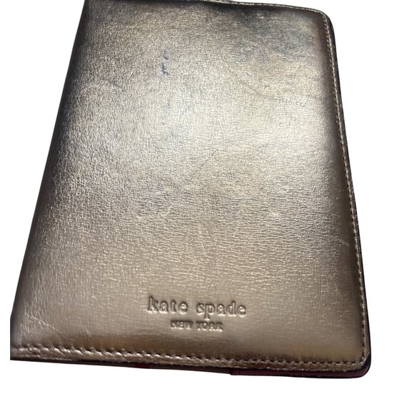 Kate Spade Gold Leather Passport Holder Travel Case Pink Polka Dot Lining VGUC - Picture 6 of 6